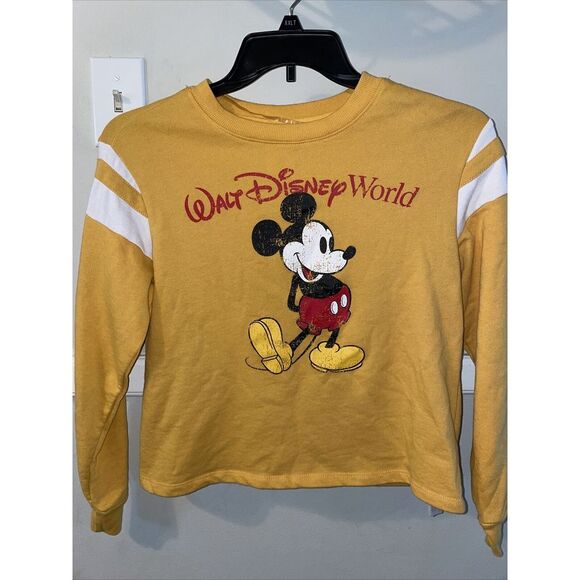 Sweaters - WALT DISNEY WORLD MICKEY MOUSE YELLOW CROPPED SWEATSHIRT Size Small